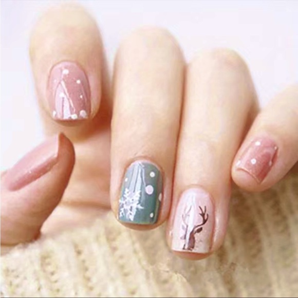 Acrylic Short Square Tip Winter Wonderland Pastel Nails Manicure Holiday - Picture 1 of 5